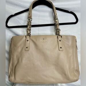 KATE SPADE Beige Taupe Tan Grey Leather Double Handle Tote Satchel Handbag Purse